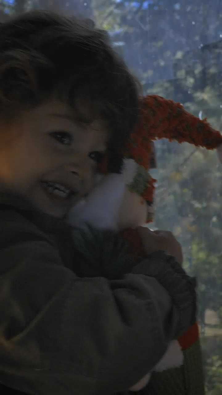 Stock Video Happy And Funny Girl With A Stuffed Santa Claus Animated Wallpaper