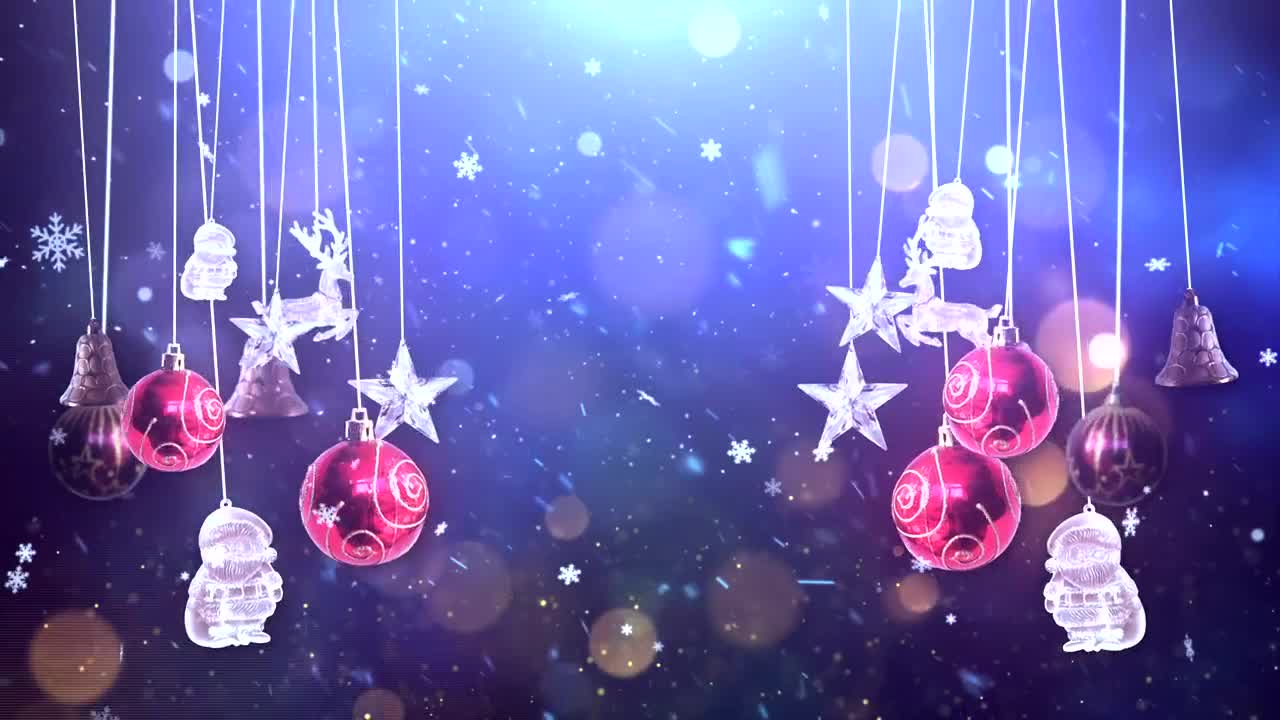 Stock Video Hanging Christmas Balls And Ornaments While Snowing Animated Wallpaper