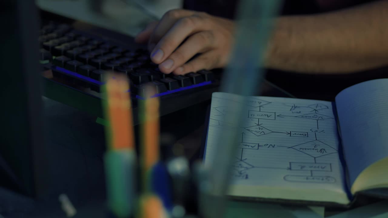 Stock Video Hands Of A Programmer Working On A Desk Animated Wallpaper
