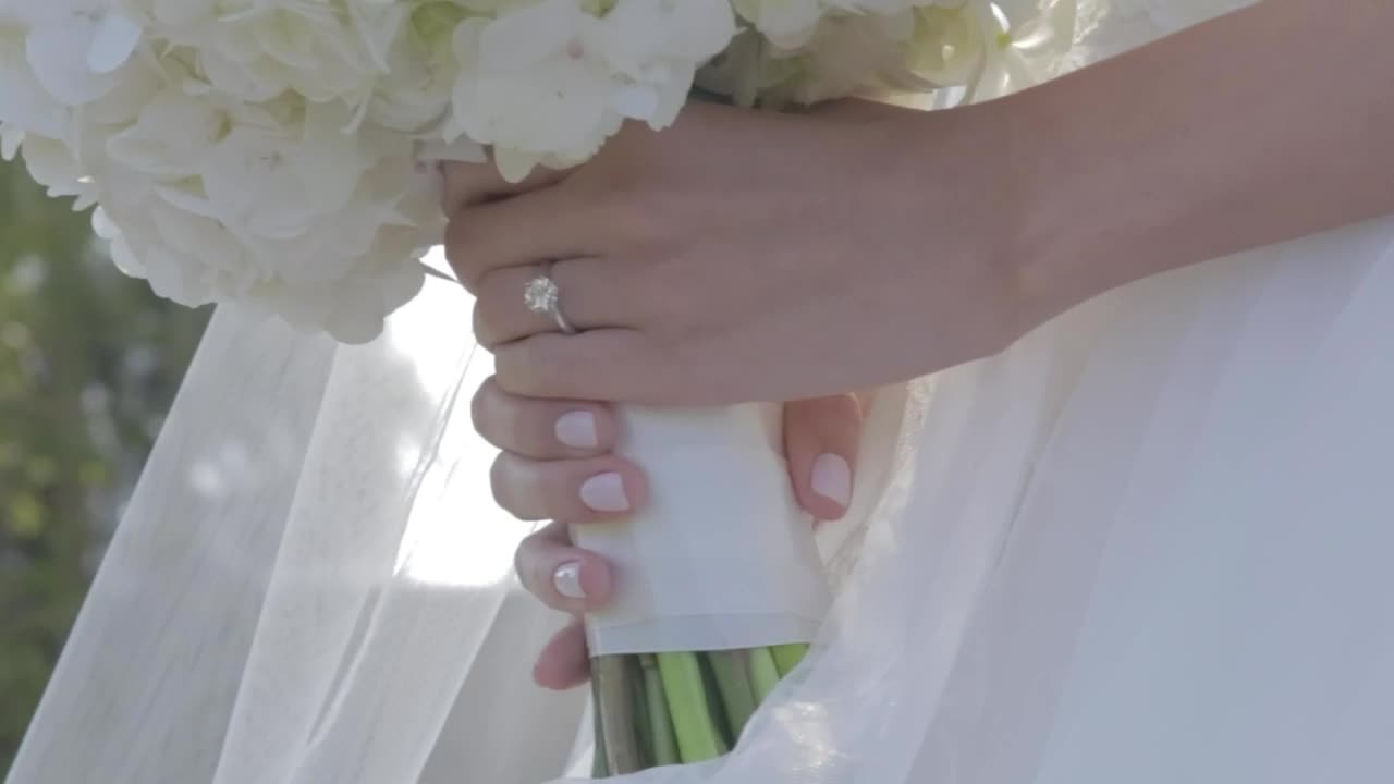 Stock Video Hands Of A Bride With The Ring And Her Bouquet Animated Wallpaper