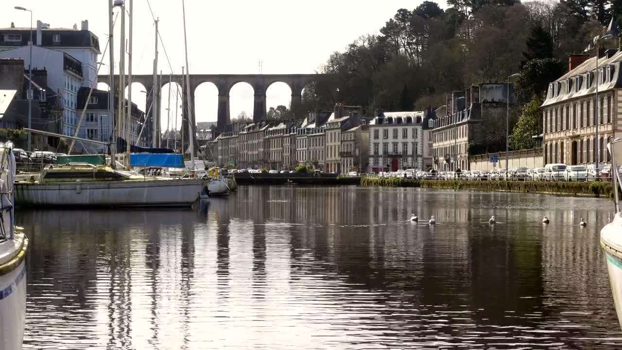 Stock Video Landscape Of Bridge Buildings Boats And Canal Animated Wallpaper