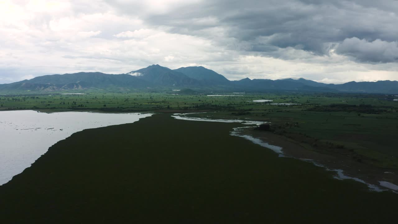 Stock Video Landscape Of A Great Plain With A Lake Trees And Animated Wallpaper
