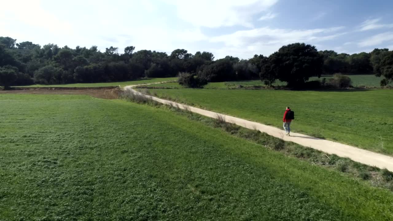 Stock Video Man Hiking On A Rural Path Animated Wallpaper