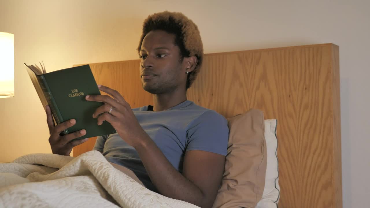 Stock Video Man Goes To Sleep After Reading Animated Wallpaper