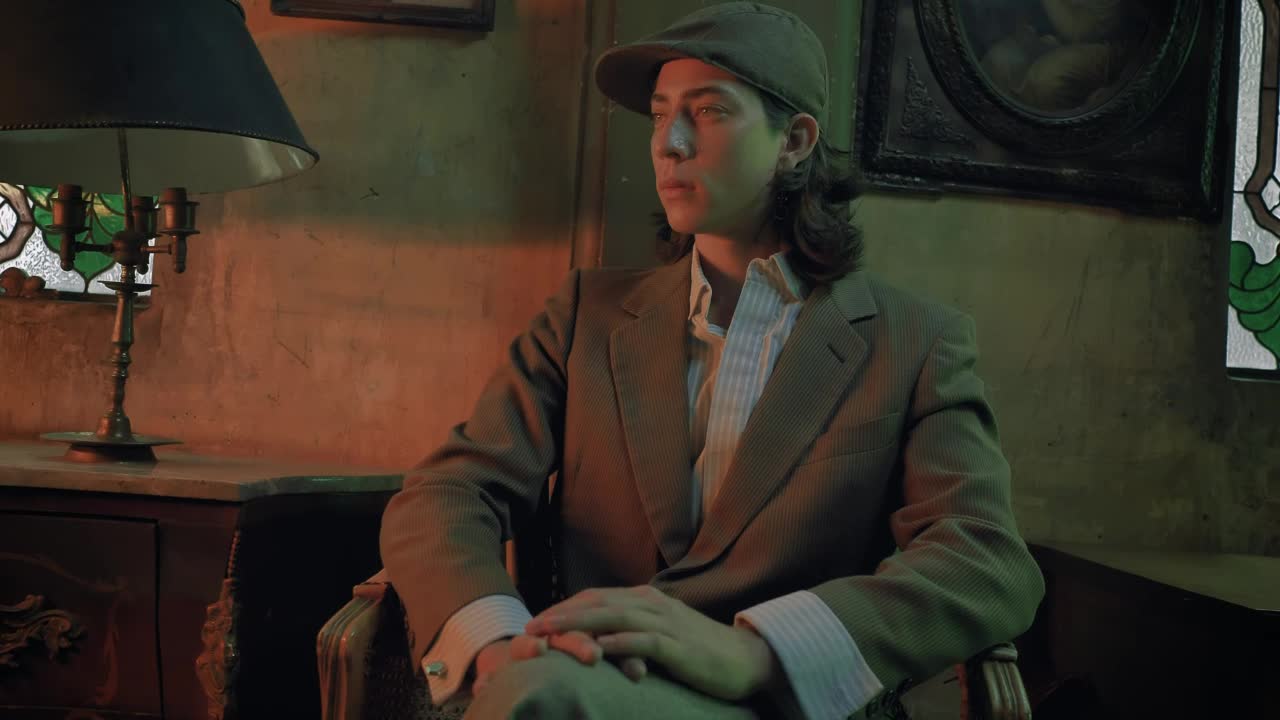 Stock Video Man From A Bygone Era Sitting On A Sofa Animated Wallpaper