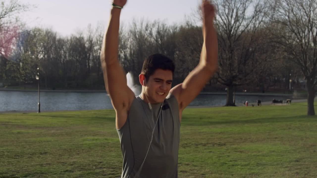 Stock Video Man Cheering After A Run Animated Wallpaper