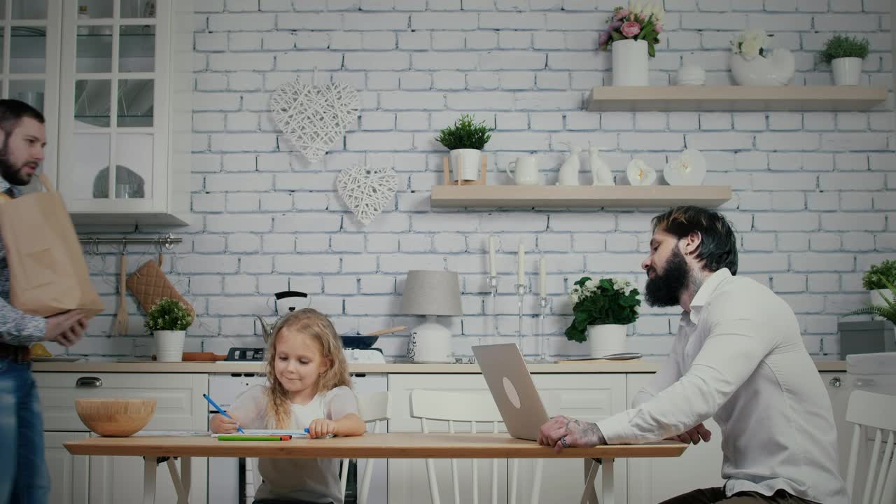 Stock Video Man Brings Bag Of Food To The Table At Home Animated Wallpaper