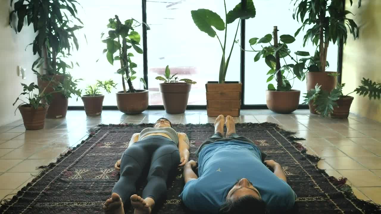 Stock Video Man And Woman In Sitting Yoga Pose Animated Wallpaper