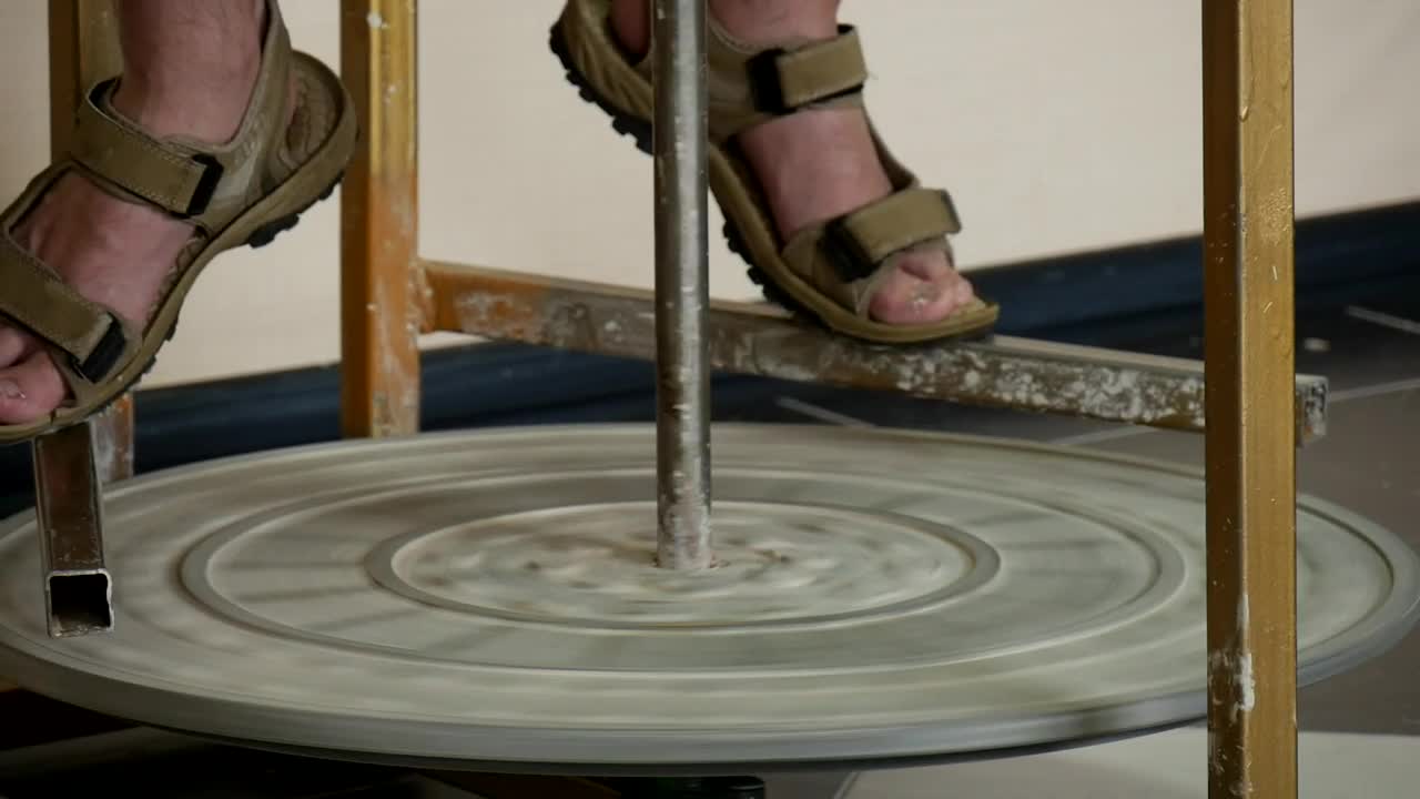 Stock Video Male Potter Feet In Sandals And Rotating Wheel Animated Wallpaper