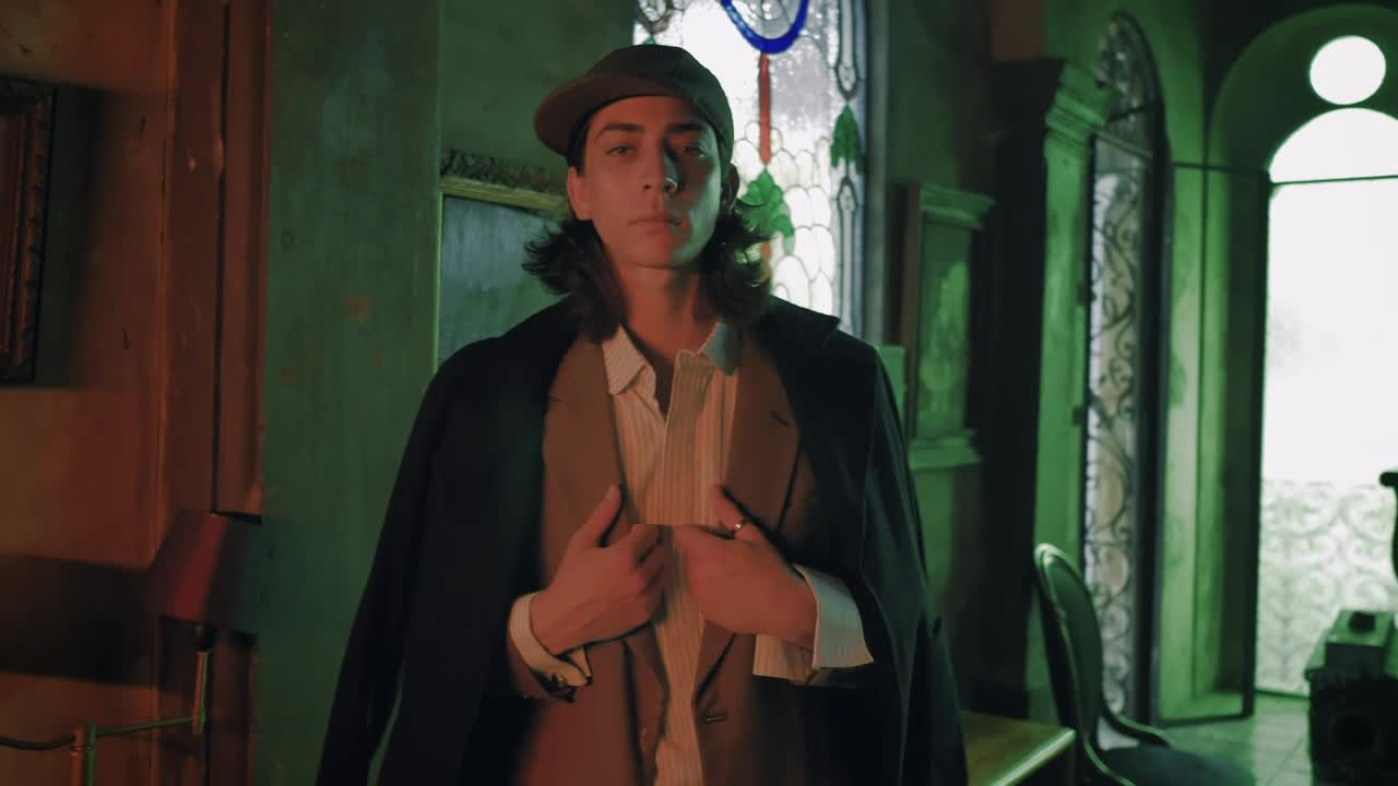 Stock Video Male Model Wearing Old Fashion Clothes In An Old Place Animated Wallpaper