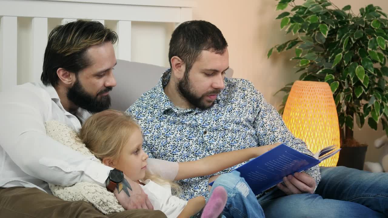 Stock Video Male Couple Reading A Story To A Child Animated Wallpaper