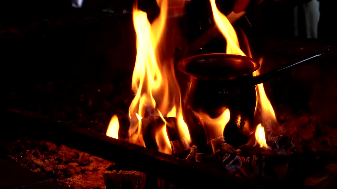 Stock Video Making Turkish Coffee In The Bonfire Animated Wallpaper