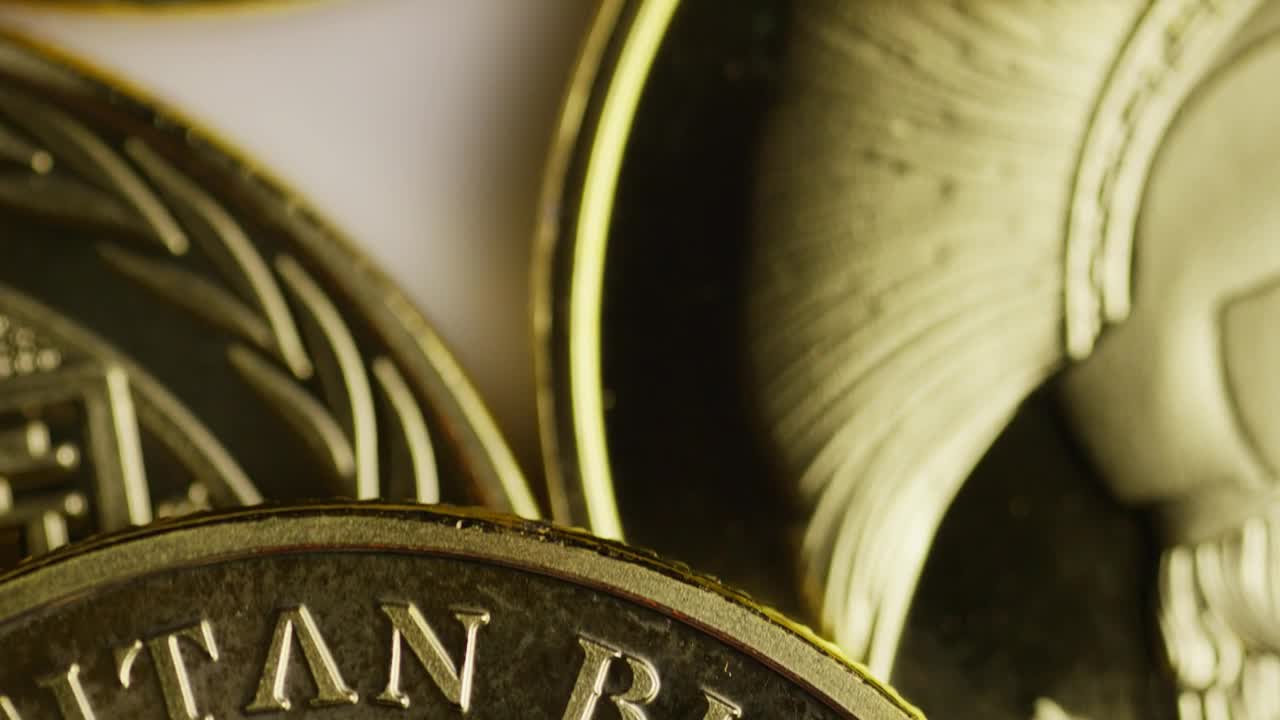 Stock Video Macro Shot Of Titan Bitcoin Coins Animated Wallpaper