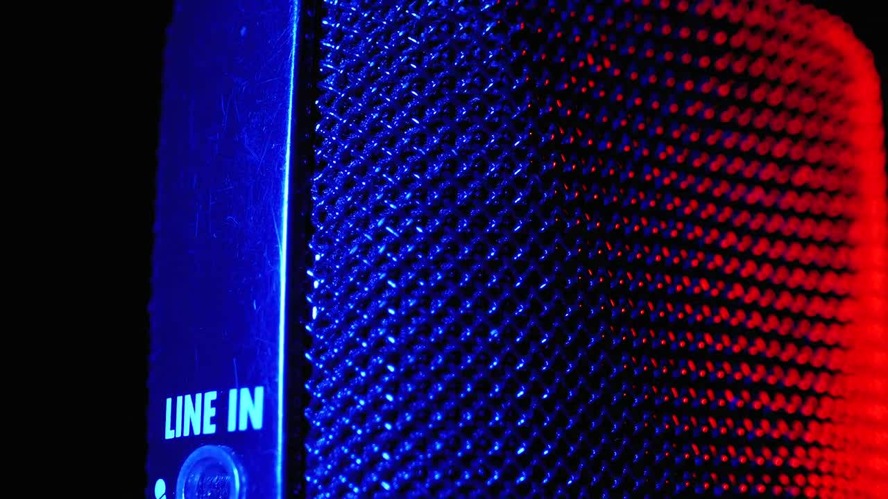 Stock Video Macro Shot Of A Microphone With Red And Blue Light Animated Wallpaper