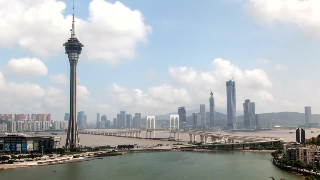 Stock Video Macau Tower And Bridge With City In The Background Animated Wallpaper