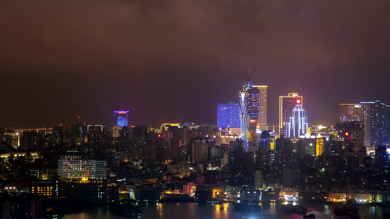 Stock Video Macau Peninsula Cityscape At Night Animated Wallpaper