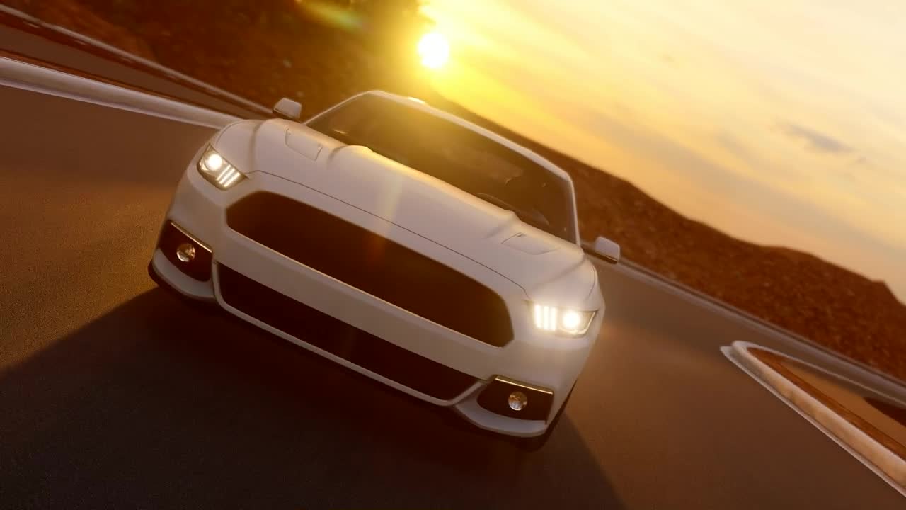 Stock Video Luxury White Sports Car In The Highway At Sunset Animated Wallpaper