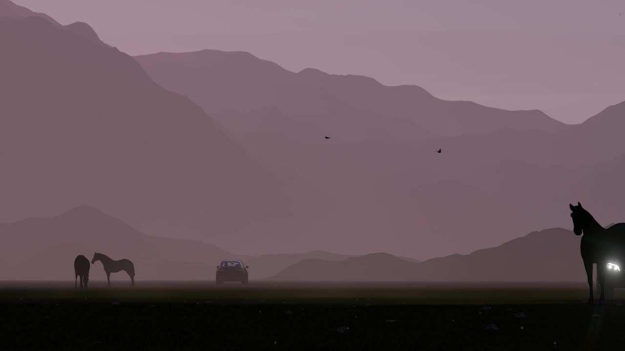 Stock Video Luxury Suv In A Foggy Area Near Horses Animated Wallpaper