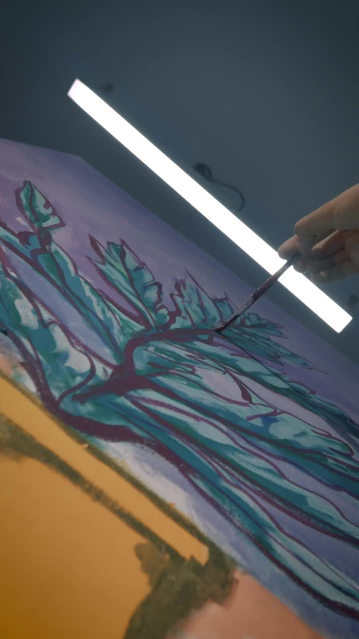 Stock Video Low View Of An Artist Painting On Canvas Animated Wallpaper