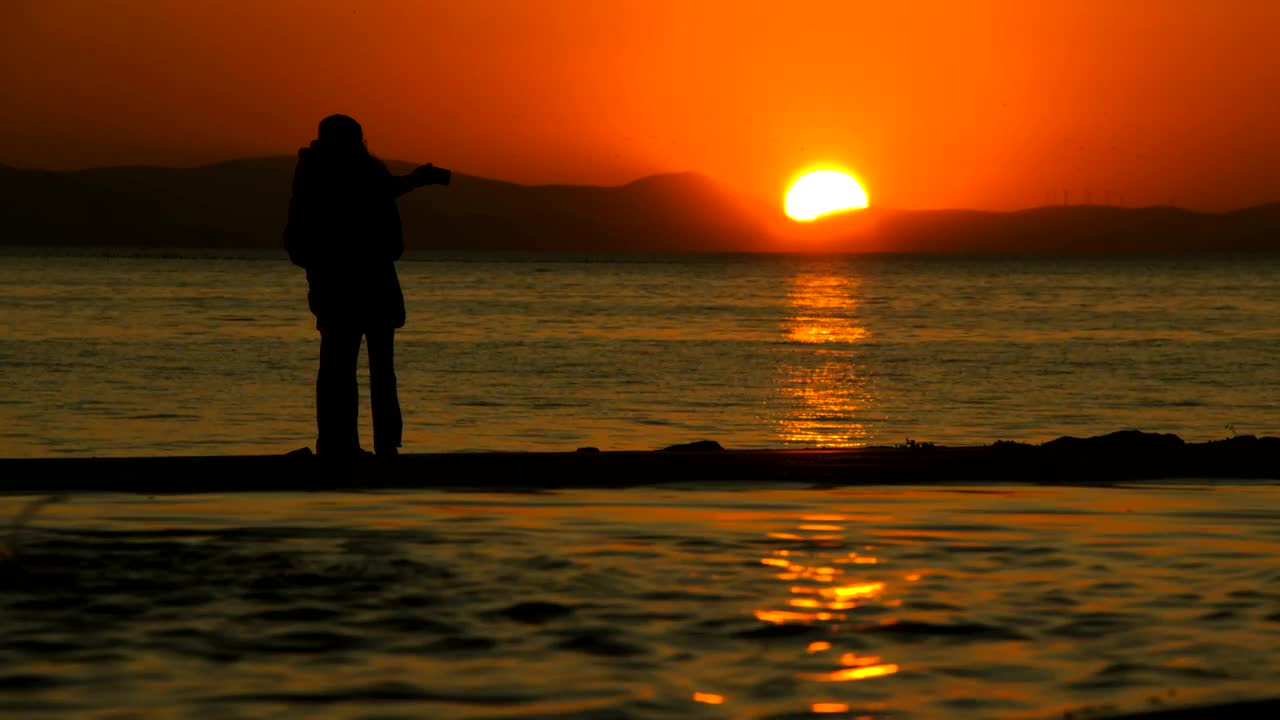 Stock Video Lovers Taking A Selfie At Sunset On The Seashore Animated Wallpaper