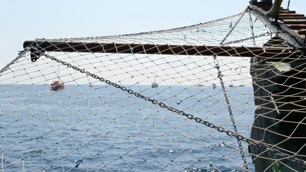Stock Video Looking Through Boat Nets At The Coast Animated Wallpaper