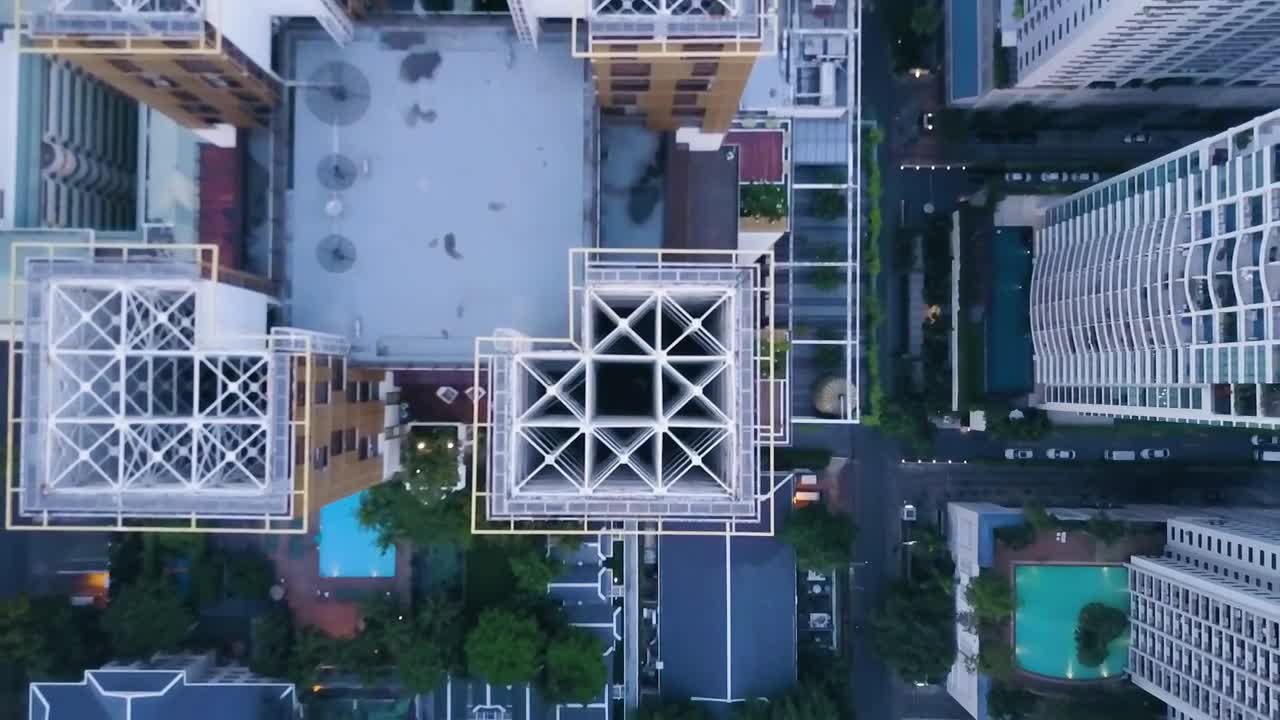 Stock Video Looking Down Over Skyscrapers And Pools Animated Wallpaper