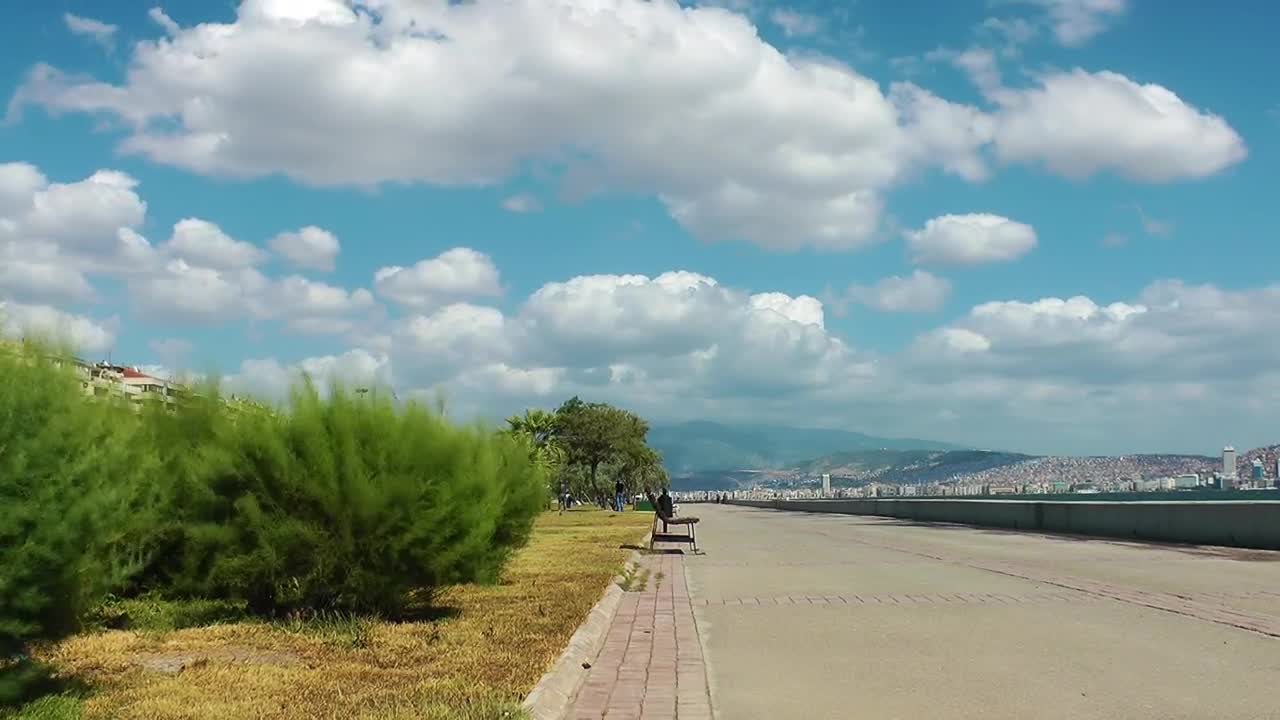 Stock Video Long Walker Beside The Sea On A Sunny Day Animated Wallpaper