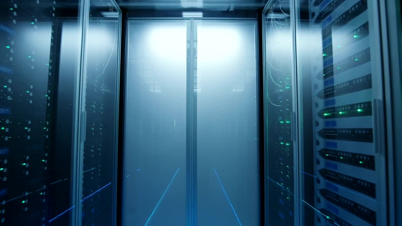 Stock Video Long Server Rack Hallway Animated Wallpaper