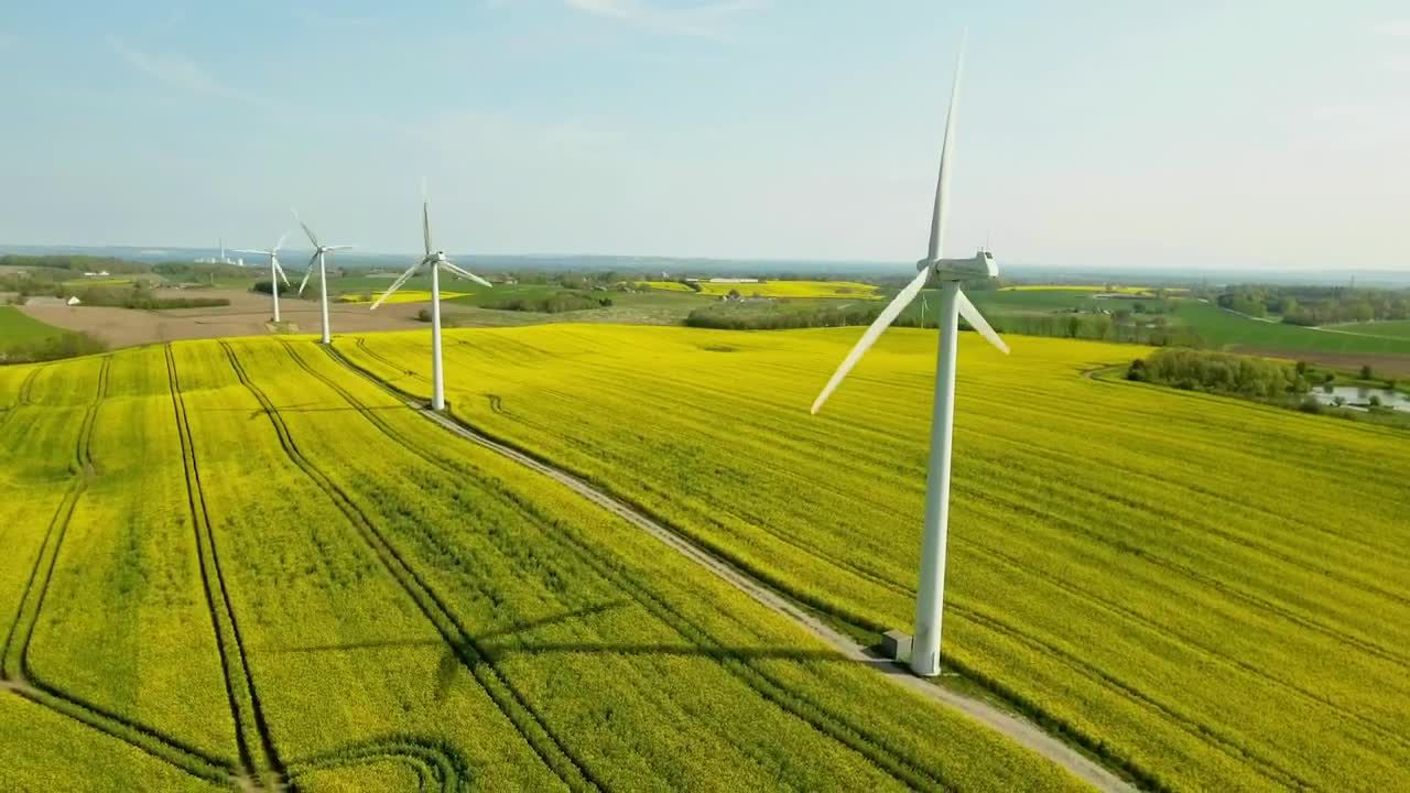 Stock Video Long Line Of Wind Turbines Animated Wallpaper