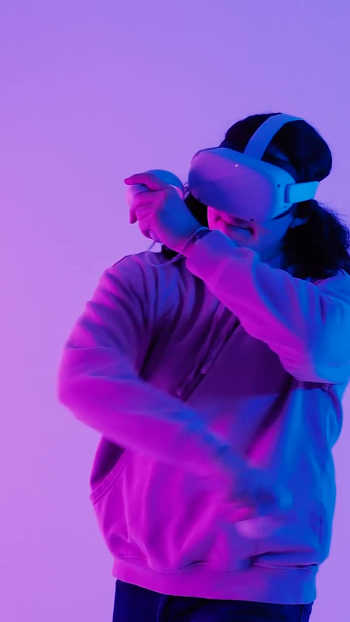 Stock Video Long Haired Boy Playing Vr Video Games Animated Wallpaper