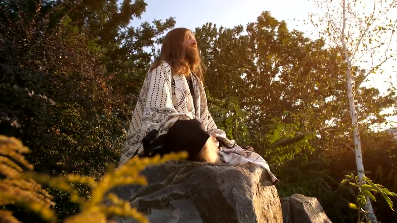 Stock Video Long Beard Man Meditating In Nature Animated Wallpaper