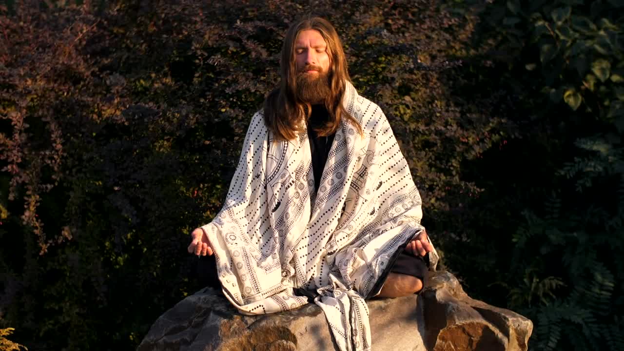 Stock Video Long Beard Man Meditating Animated Wallpaper