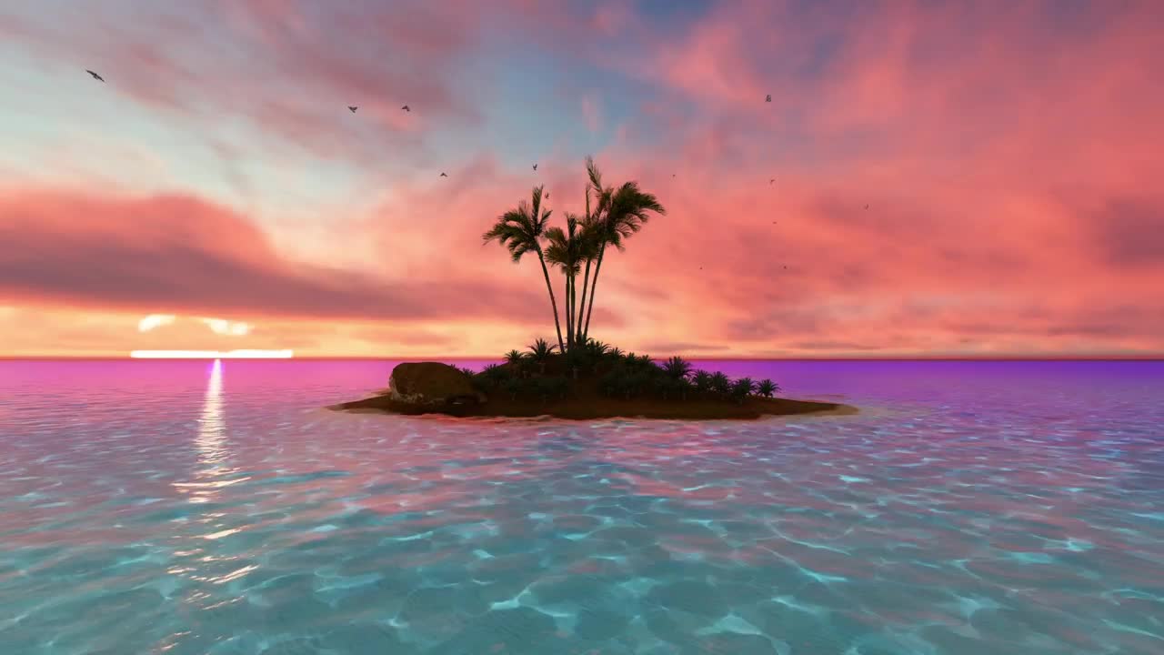 Stock Video Little Tropical Island At Sunset Animated Wallpaper