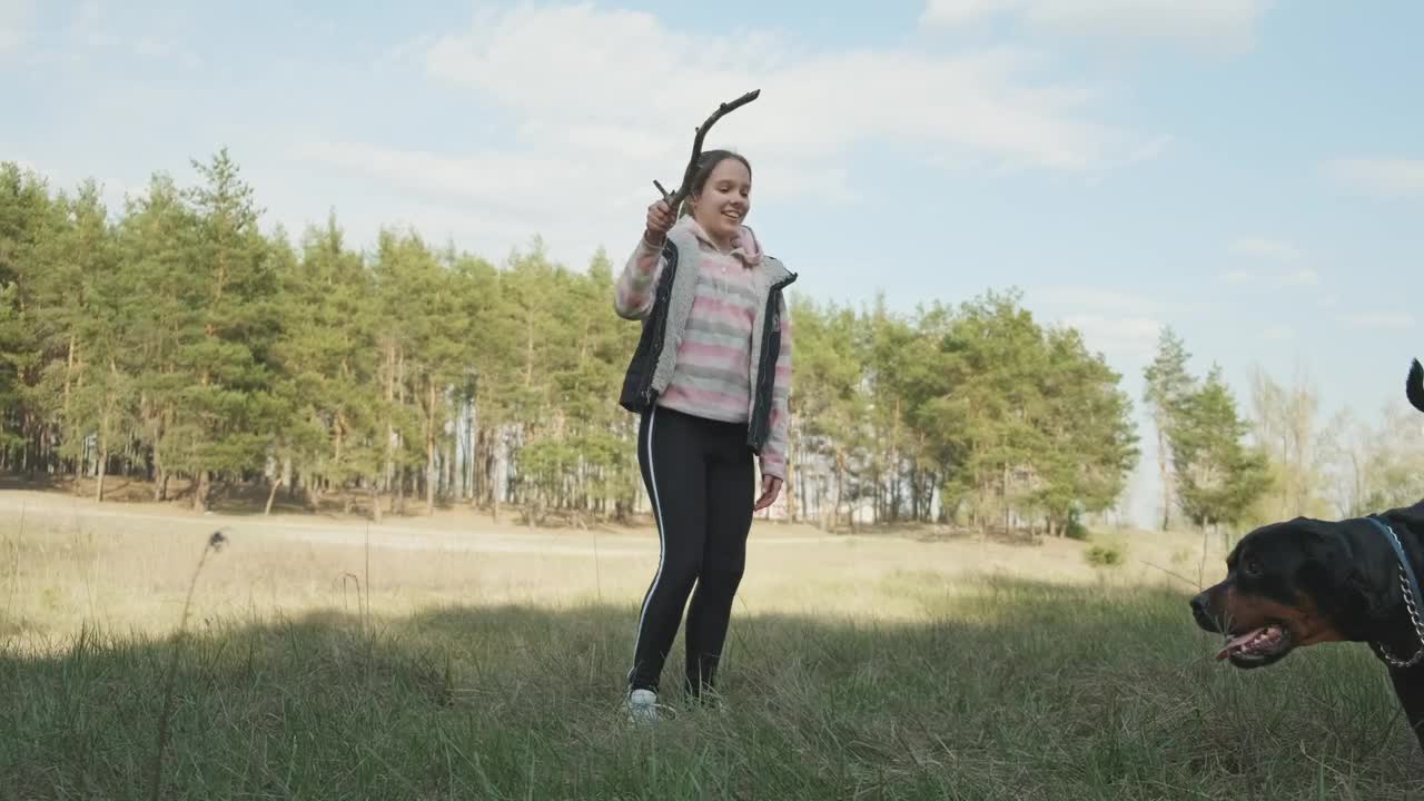 Stock Video Little Girl Plays With Her Dog On The Grass Animated Wallpaper