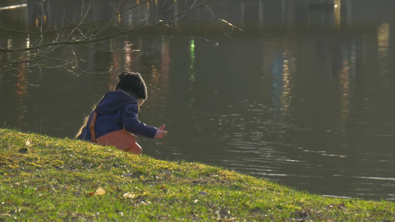 Stock Video Little Girl Playing In The Lakeshore Animated Wallpaper