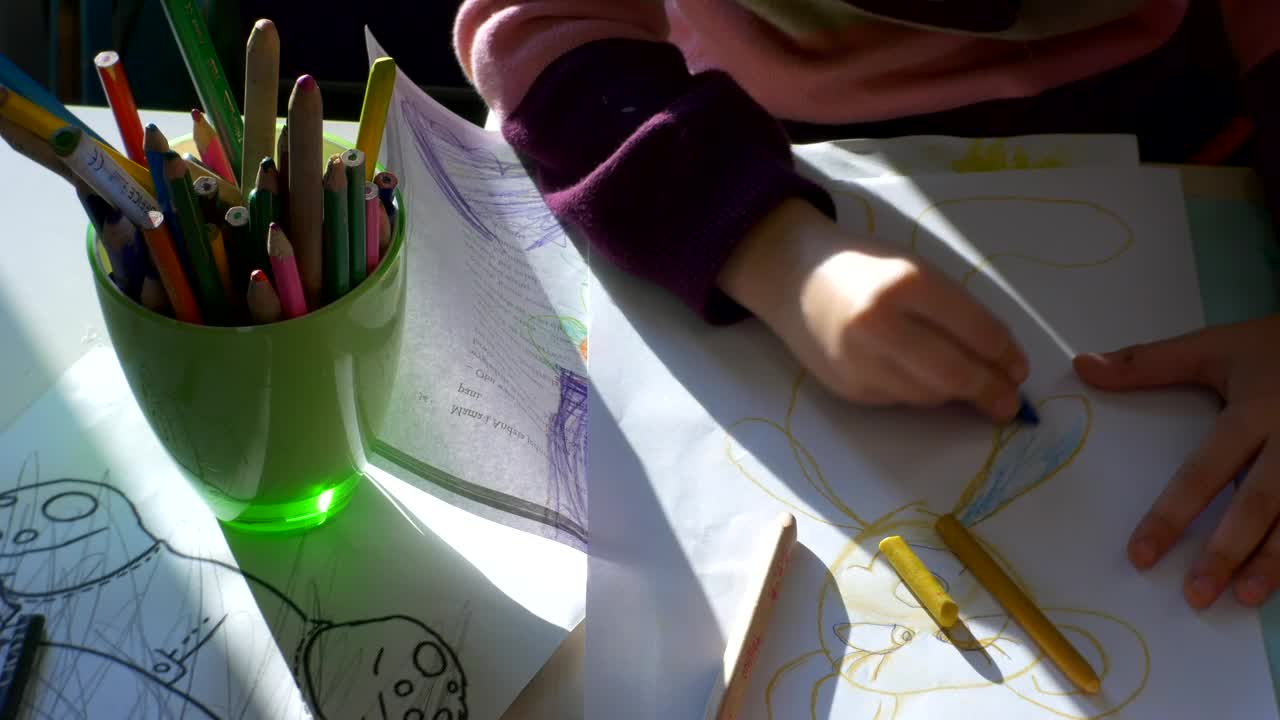 Stock Video Little Girl Drawing With Colors Animated Wallpaper