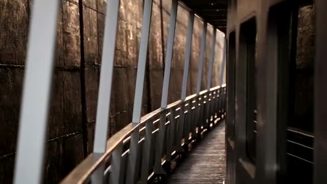 Stock Video Large Passenger Ship In A Lock Smal Animated Wallpaper