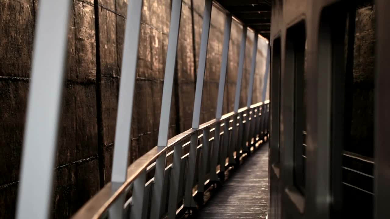 Stock Video Large Passenger Ship In A Lock Animated Wallpaper