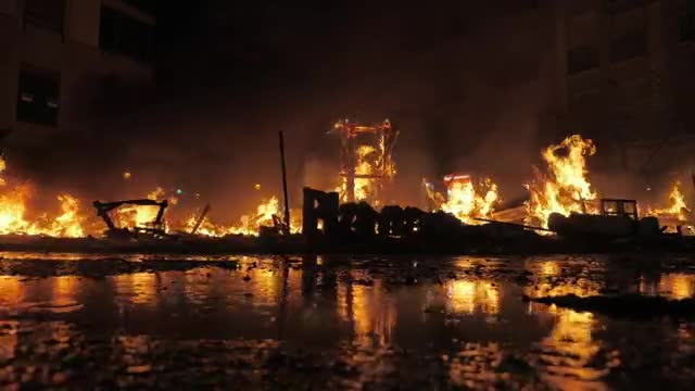 Stock Video Large Fire Burning Through The Night Smal Animated Wallpaper