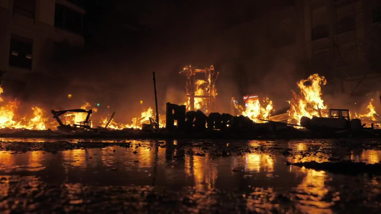 Stock Video Large Fire Burning Through The Night Animated Wallpaper