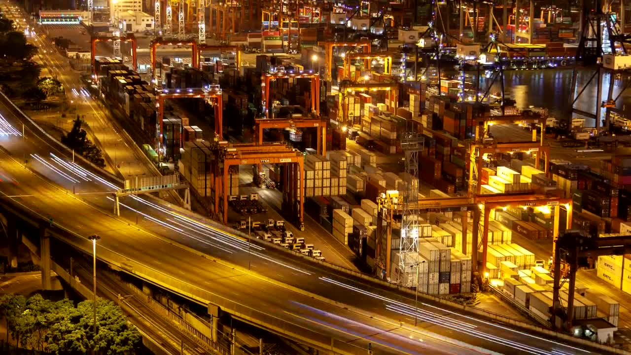 Stock Video Large Container Area Working At Night Animated Wallpaper
