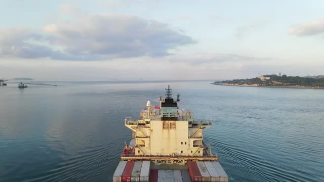 Stock Video Large Cargo Ship Leaving For The Ocean Smal Animated Wallpaper