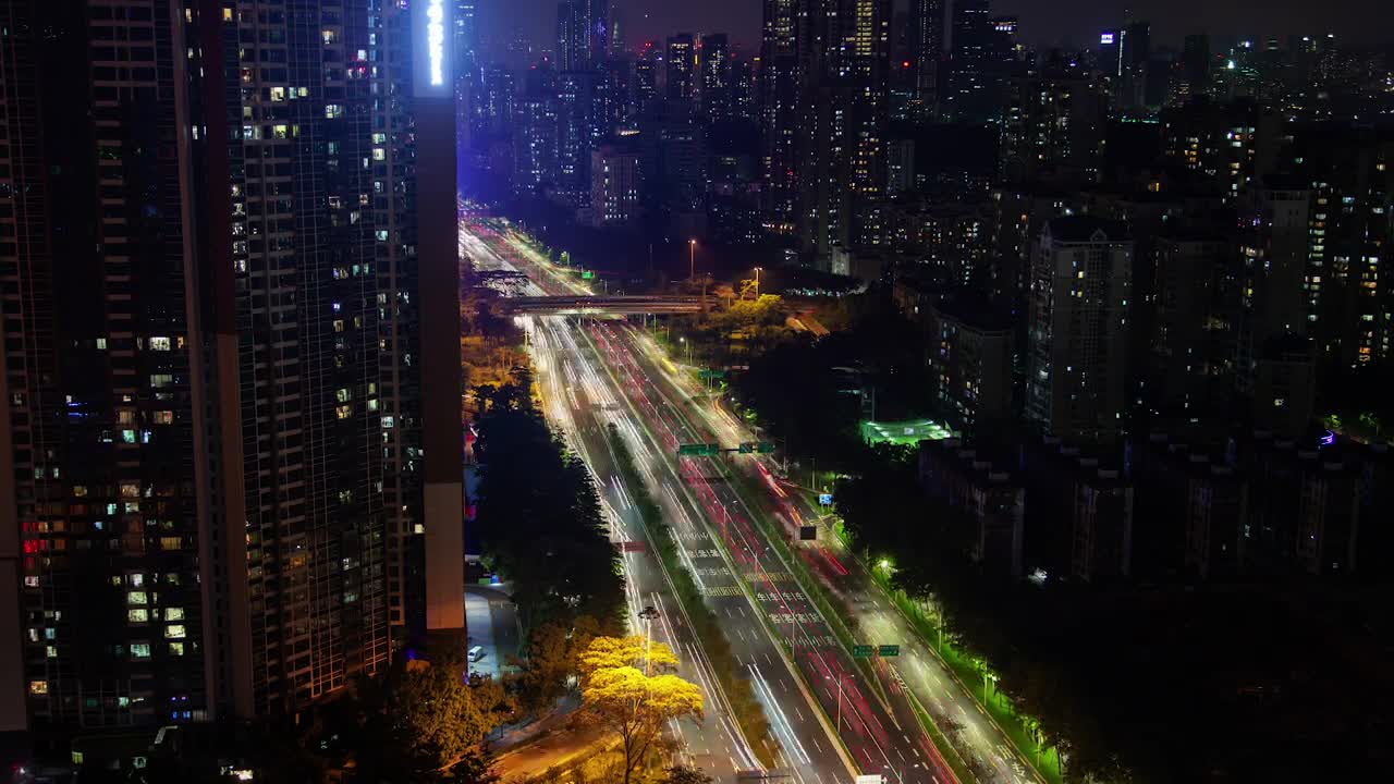 Stock Video Large Avenue That Crosses A Giant City At Night Animated Wallpaper