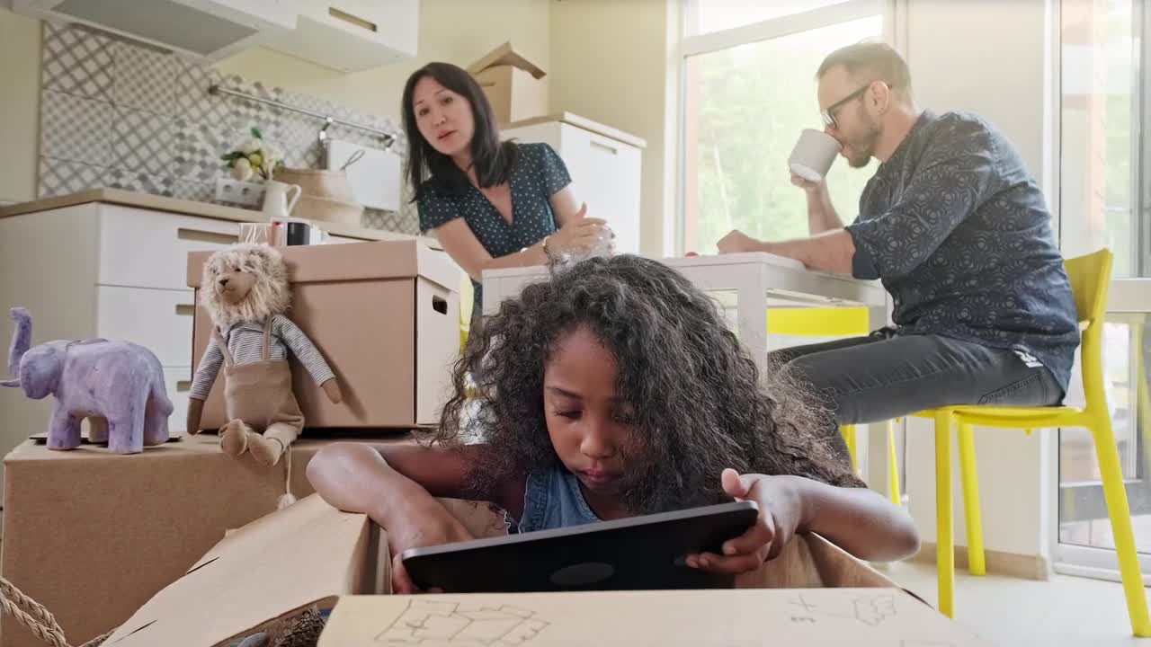 Stock Video Mother Calls Her Daughter Entertained On A Table Animated Wallpaper