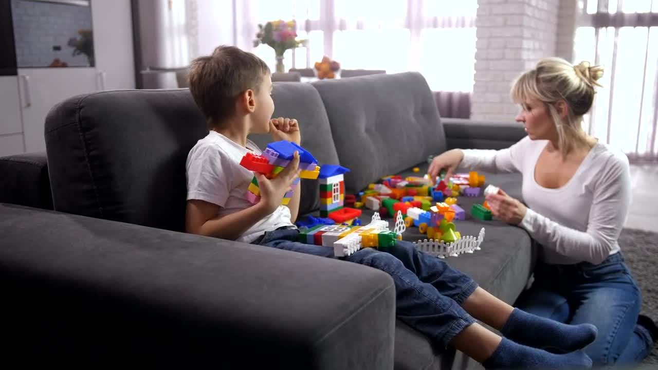 Stock Video Mother Building Blocks With Her So Animated Wallpaper