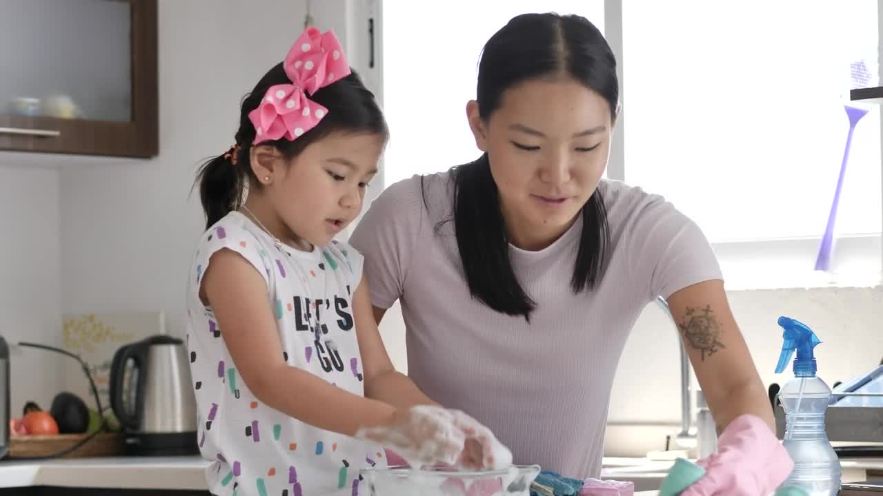 Stock Video Mother And Daughter Cleaning The Kitche Animated Wallpaper