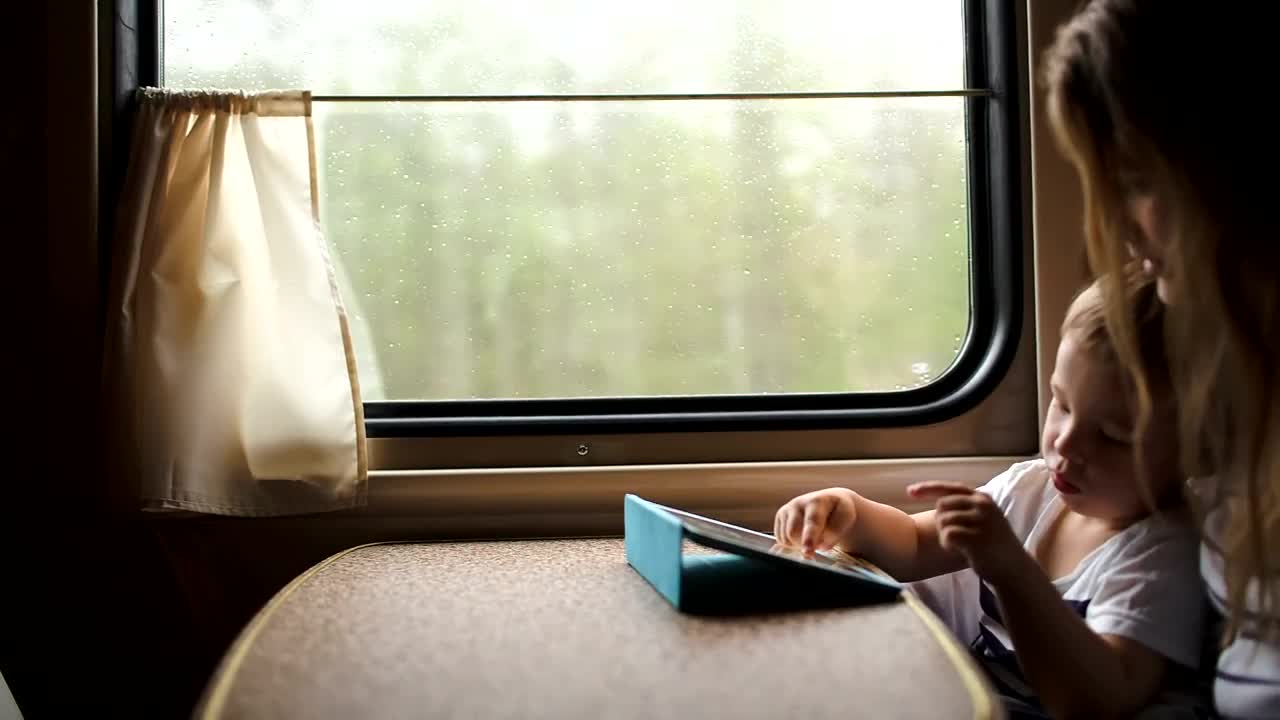 Stock Video Mother And Child Using A Tablet On A Trai Animated Wallpaper