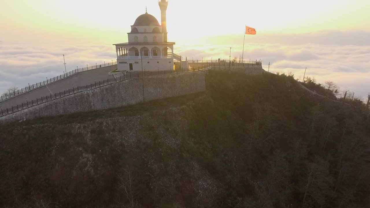 Stock Video Mosque And Turkish Flag In The Top Of The Mountai Animated Wallpaper