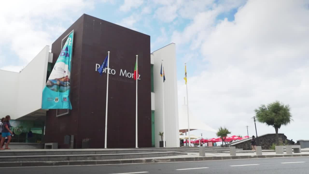 Stock Video Modern Building With Several Flags Wavin Animated Wallpaper