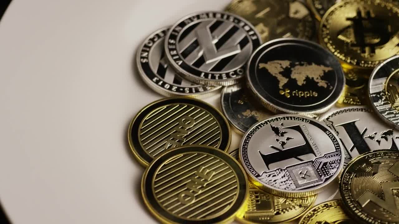 Stock Video Mix Of Cryptocurrency Coins Rotatin Animated Wallpaper